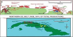 Northern Oil belt, discoveries offshore/onshore northern Cuba.