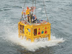 The subsea safety module being deployed offshore West Africa. The subsea safety module being deployed offshore West Africa.