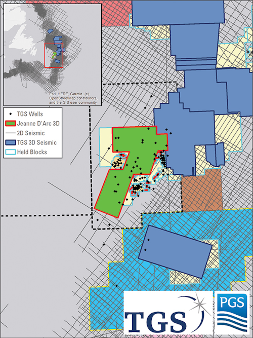 The Jeanne d’Arc High Density 3D multi-client survey will cover about 5,000 sq km offshore Newfoundland. (Courtesy TGS and PGS)