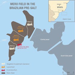 Petrobras and its partners plan four FPSOs to develop the giant Mero field in the Santos basin. (Courtesy Total)