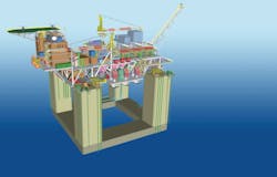 Early platform concept for the Anchor field. (Courtesy Chevron) Early platform concept for the Anchor field. (Courtesy Chevron)