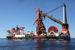 The heavy-lift vessel Aegir will install 21 four-legged jacket foundations at the Changhua wind farm offshore Taiwan.