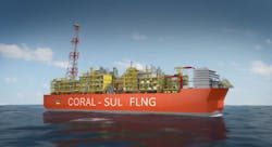 Rendering of the Coral Sul FLNG vessel. Construction works on the facility are ongoing in seven operational centers across the world.