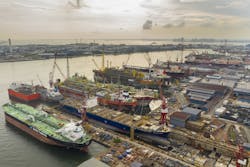 Keppel Shipyard in Singapore. Keppel Shipyard in Singapore.