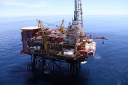 The modular drilling rig Archer Emerald during its first campaign on the Maui A platform offshore New Zealand.