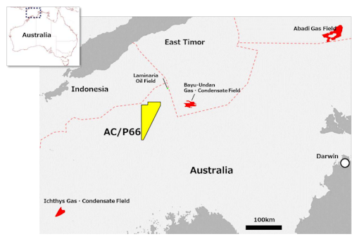 The AC/P66 block on the North West Shelf covers an area of 3,460 sq km (1,336 sq mi), in water depths of 60-500 m (187-1,640 ft).