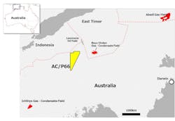 The AC/P66 block on the North West Shelf covers an area of 3,460 sq km (1,336 sq mi), in water depths of 60-500 m (187-1,640 ft).