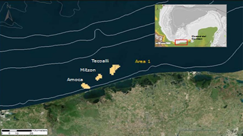 Area 1 offshore Mexico contains the Miztón, Amoca, and Tecoalli fields.