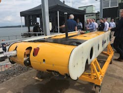 The Sabertooth AUV ready for the world’s first demonstration of subsea docking. The Sabertooth AUV ready for the world’s first demonstration of subsea docking.