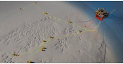 Subsea layout for Scarborough (not to scale). Subsea layout for Scarborough (not to scale).