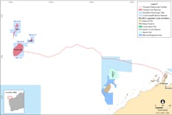 Greater Scarborough gas fields and proposed pipeline route. Greater Scarborough gas fields and proposed pipeline route.