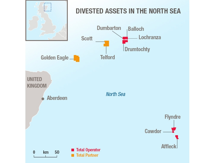 Map of Total's divested assets in the UK central North Sea.