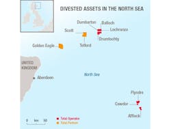 Map of Total&apos;s divested assets in the UK central North Sea.