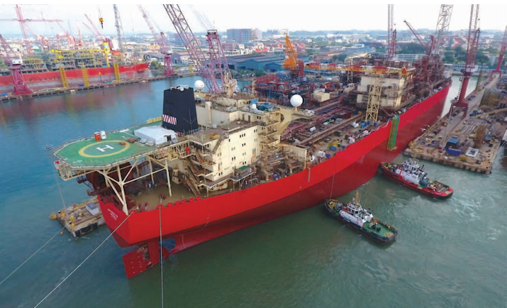 The Ngujima-Yin FPSO at Keppel Tuas Shipyard in Singapore.
