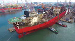 The Ngujima-Yin FPSO at Keppel Tuas Shipyard in Singapore.