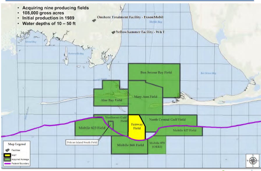 The acquisition consists of working interests in nine shallow water producing fields and related operatorship in the Mobile Bay area in the eastern Gulf of Mexico.