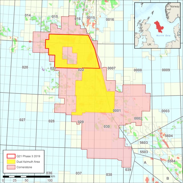 Cornerstone multi-client data coverage in the Central North Sea. The dual azimuth area has recent broadband data orthogonally overlying earlier surveys. New data continues to be acquired in the area over Quad 21 and 22.