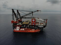 The Sleipnir during LNG bunkering, 12 mi (19 km) offshore Indonesia.