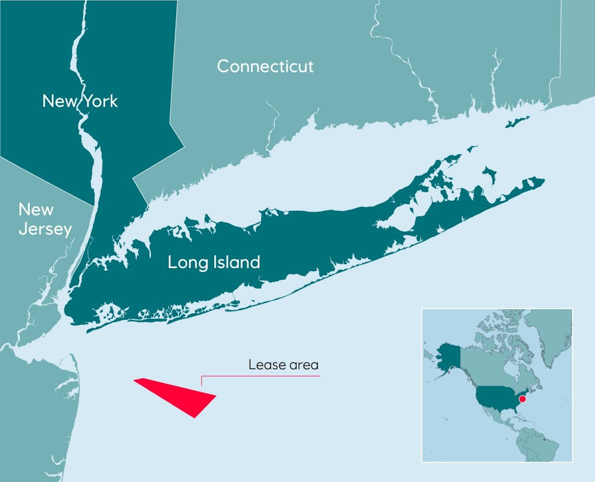 The Empire Wind site extends 15-30 mi (24-38 km) southeast of Long Island, spans 80,000 acres, and covers water depths between 65 and 131 ft (20 and 40 m).