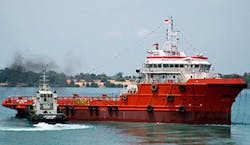 The anchor handling tug supply vessel MMA Chieftain operates offshore Saudi Arabia. The anchor handling tug supply vessel MMA Chieftain operates offshore Saudi Arabia.