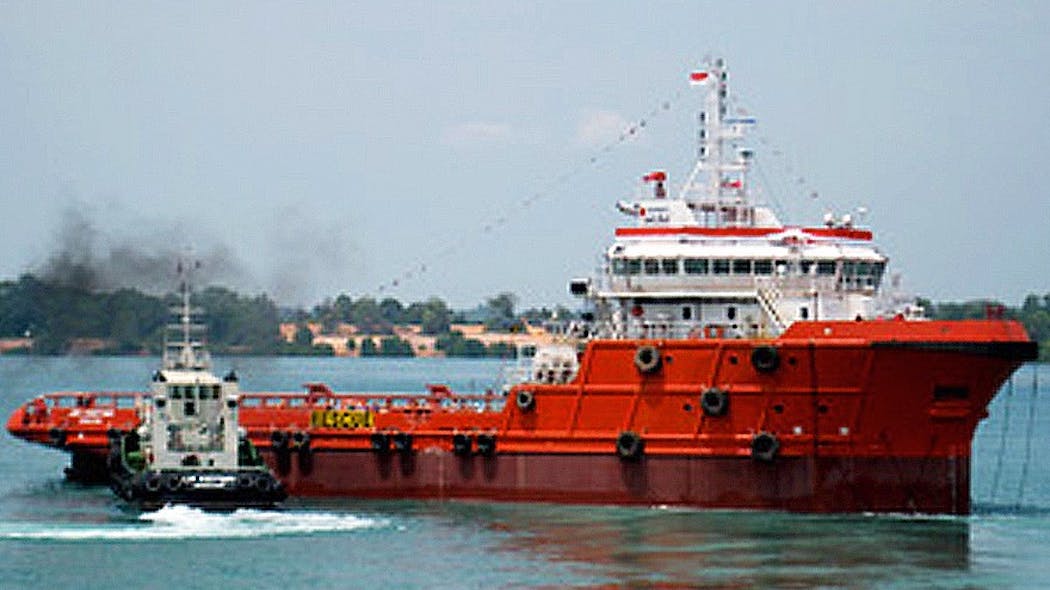 The anchor handling tug supply vessel MMA Chieftain operates offshore Saudi Arabia.