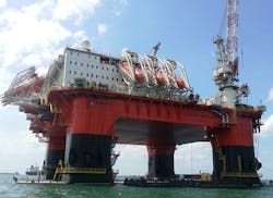 The semisubmersible accommodation vessel Safe Boreas is working for Equinor at the Mariner field in the UK northern North Sea. The semisubmersible accommodation vessel Safe Boreas is working for Equinor at the Mariner field in the UK northern North Sea.