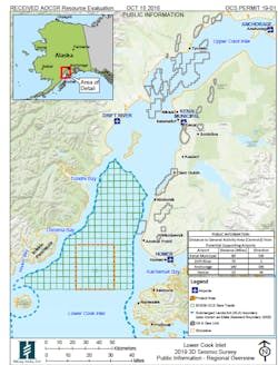 The area to be surveyed is in the lower Cook Inlet, west of Kachemak Bay. The area to be surveyed is in the lower Cook Inlet, west of Kachemak Bay.