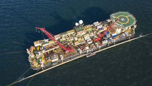 In the Bay of Greifswald, two pipeline ends are connected on the pipelay barge Castoro 10 in a procedure known as above-water tie-in.