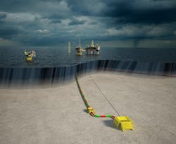 The Utgard field development consists of two wells connected via a subsea template, pipeline and communications cable to the Sleipner T process platform in the North Sea. The Utgard field development consists of two wells connected via a subsea template, pipeline and communications cable to the Sleipner T process platform in the North Sea.