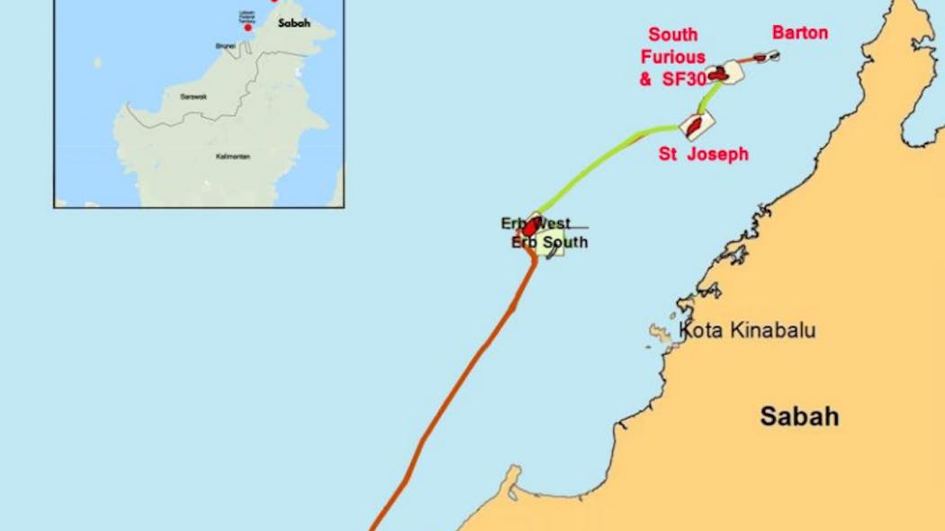 The 2011 North Sabah enhanced oil recovery production-sharing contract contains the St Joseph, South Furious, SF30 and Barton fields offshore Sabah, which collectively export to the Labuan crude oil terminal.
