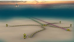 The first phase of the Kaikias project includes four wells tied back using one flowline to the Ursa TLP. The first phase of the Kaikias project includes four wells tied back using one flowline to the Ursa TLP.