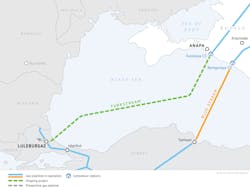 Route of the TurkStream pipeline across the Black Sea.