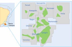 The Garoupa Cluster in the Campos basin comprises the Anequim, Bagre, Cherne, Congro, Corvina, Malhado, Namorado, Parati, Garoupa, Garoupinha and Viola fields. The Garoupa Cluster in the Campos basin comprises the Anequim, Bagre, Cherne, Congro, Corvina, Malhado, Namorado, Parati, Garoupa, Garoupinha and Viola fields.