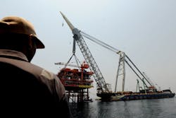 Installation of the third production platform for Phase 14 of the South Pars gas field in the Persian Gulf. Installation of the third production platform for Phase 14 of the South Pars gas field in the Persian Gulf.