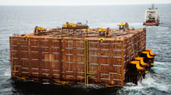 At the Solan field, produced oil is stored in a specially designed steel subsea oil storage tank that is located ~300 m from the platform.