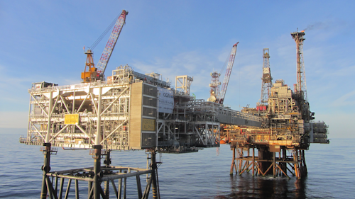 The Forties Alpha Satellite Platform bridge linked to the Forties Alpha platform in the UK central North Sea.