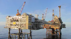 The Forties Alpha Satellite Platform bridge linked to the Forties Alpha platform in the UK central North Sea.