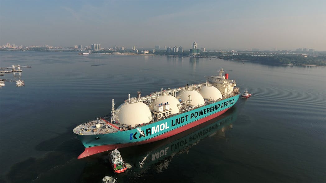 The LNG tanker Dwiputra, currently undergoing conversion into an FSRU at Sembcorp Marine, is renamed Karmol LNGT Powership Africa.