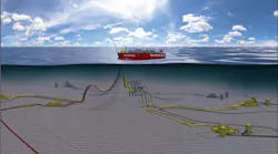 The Barossa offshore development concept with the gas export pipeline shown in red.