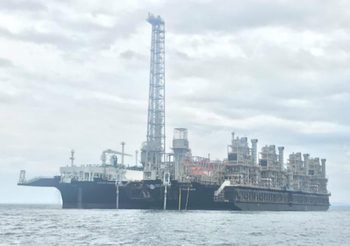 The FLNG Hilli Episeyo and FSRU Golar Nanook alongside offshore Cameroon.