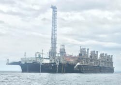 The FLNG Hilli Episeyo and FSRU Golar Nanook alongside offshore Cameroon. The FLNG Hilli Episeyo and FSRU Golar Nanook alongside offshore Cameroon.