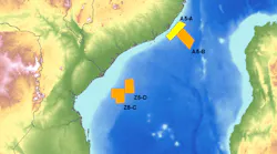 Location of blocks A5-B, Z5-C, and Z5-D offshore Mozambique.