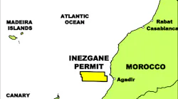 The Inezgane Offshore exploration permit is in the Agadir basin in water depths of 600-2,000 m (1,968-6,562 ft) off Morocco.