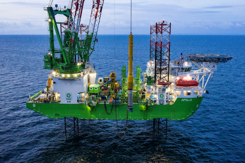 The Apollo installing pin piles at the Moray East offshore wind farm.