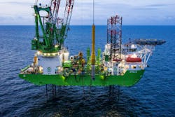 The Apollo installing pin piles at the Moray East offshore wind farm. The Apollo installing pin piles at the Moray East offshore wind farm.