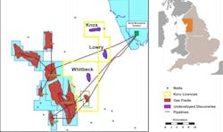 Knox, Lowry, and Whitbeck are shallow-water gas discoveries in the East Irish Sea.