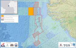 Senegal Ultra-Deep 3D seismic survey over the MSGBC basin offshore northwest Africa.
