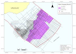 Wells, 2D and 3D seismic coverage offshore Uruguay. Wells, 2D and 3D seismic coverage offshore Uruguay.