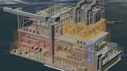 3D visual of risks (semi-transparent blocks), key points (green dots) and escape routes (blue lines).