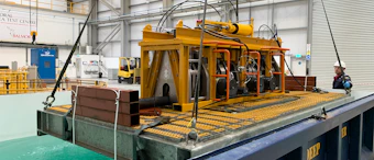 Allspeeds’ intervention tool is lowered into the submersion test tank.